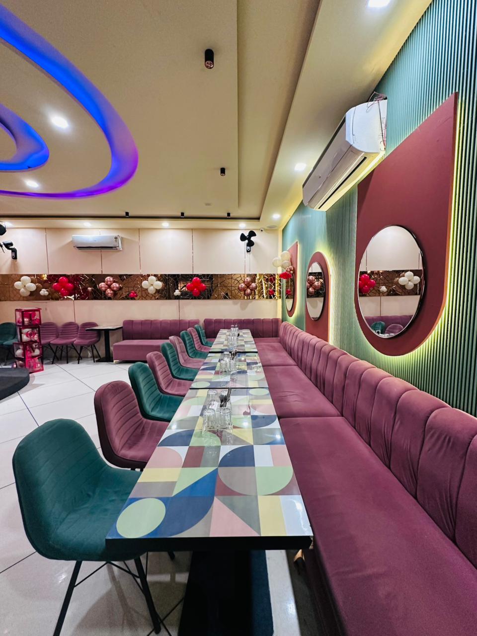 Long table setup in the party hall